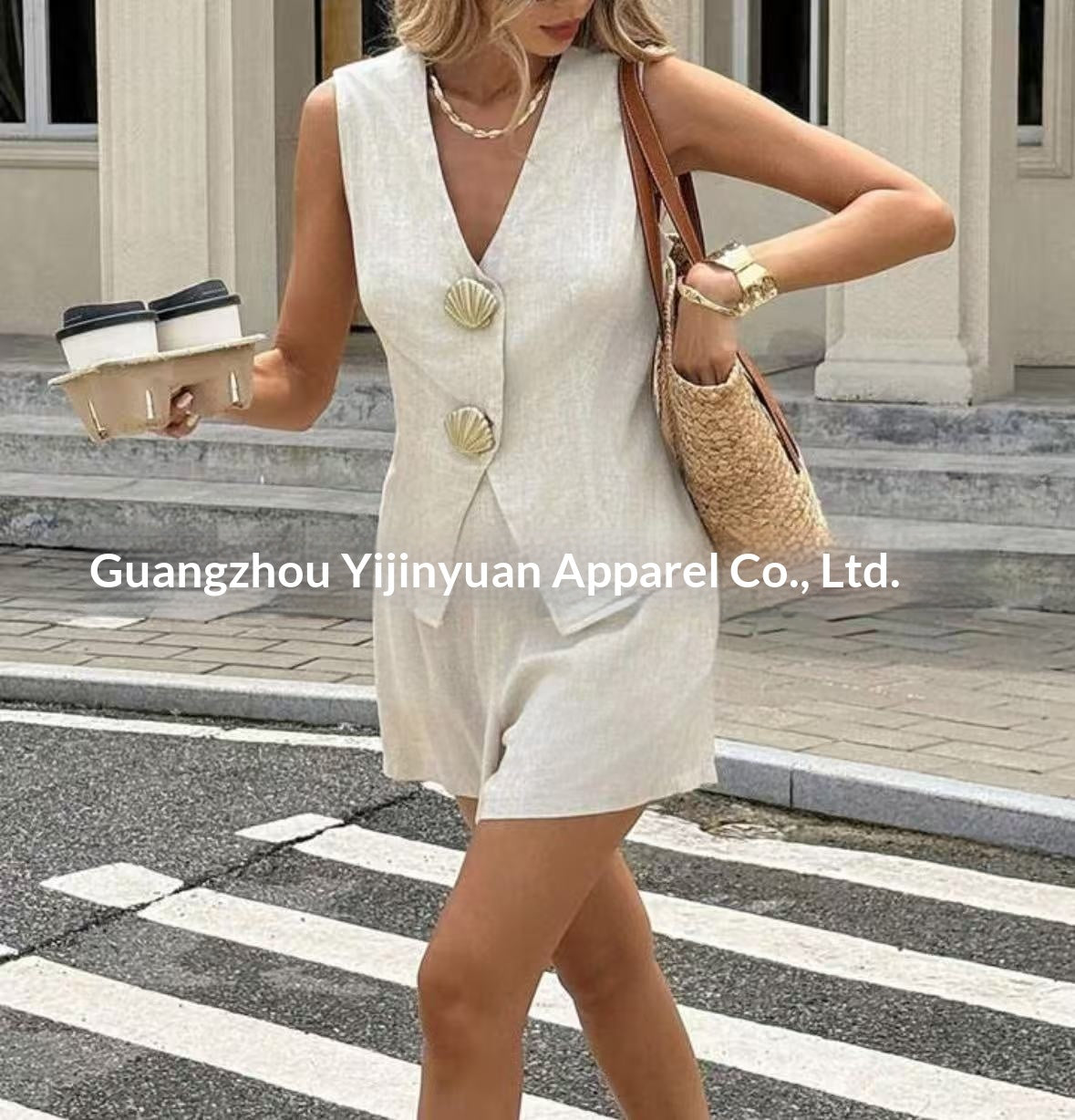 Womens Fashion Casual Solid-Color V-Neck Sleeveless Tank Top And Shorts Set