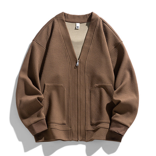 Business Casual Knitted Men's Solid Color Plus-sized Plus-sized Jacket