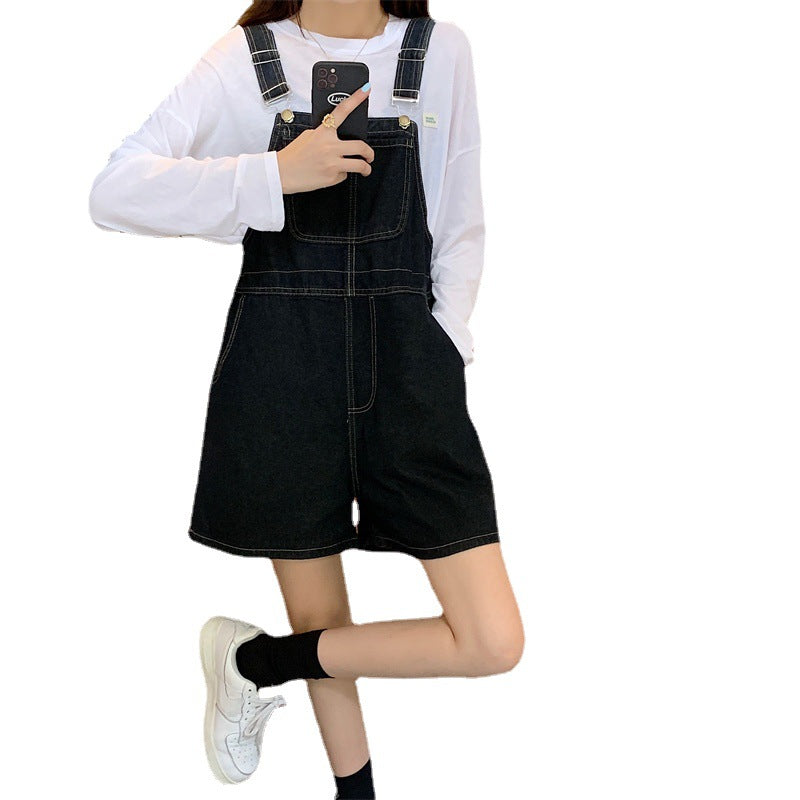 Denim Suspender Shorts Women's Summer