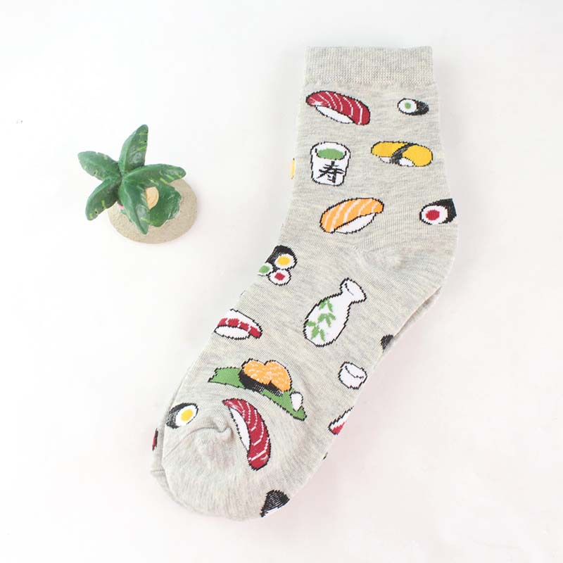 Creative Cartoon Life Food Sushi Ladies Cotton Mid-calf Length Socks Wholesale Women's Socks