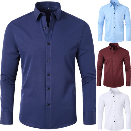 Koreansk Slim-fit Ensfarvet Skjorte Herreskjorte