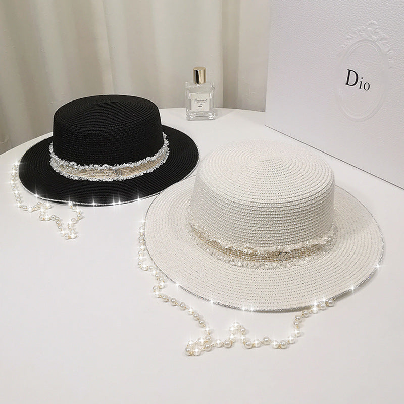 Pearl Flat Brim Straw Beach Hat