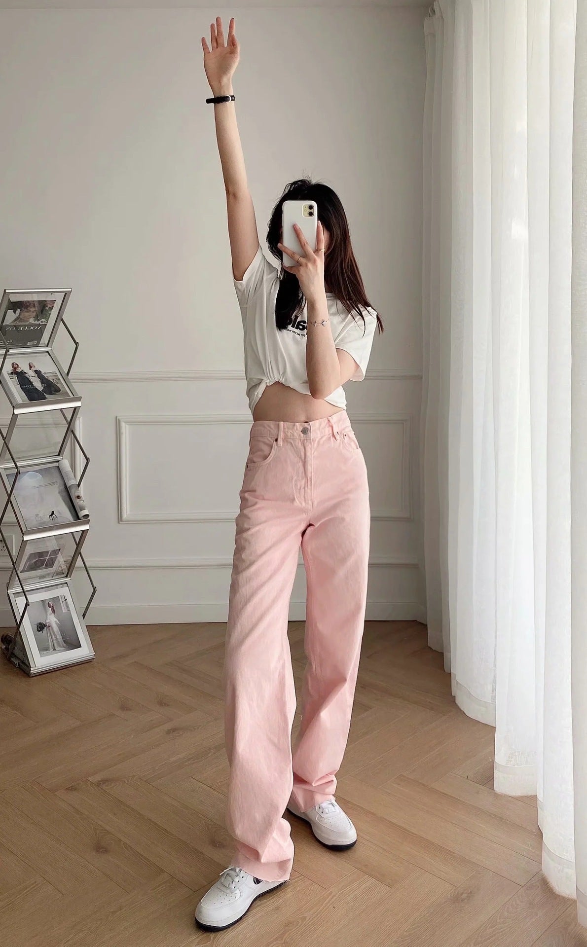Women's High Waist Colorful Jeans Loose Slimming Wide Leg Pants