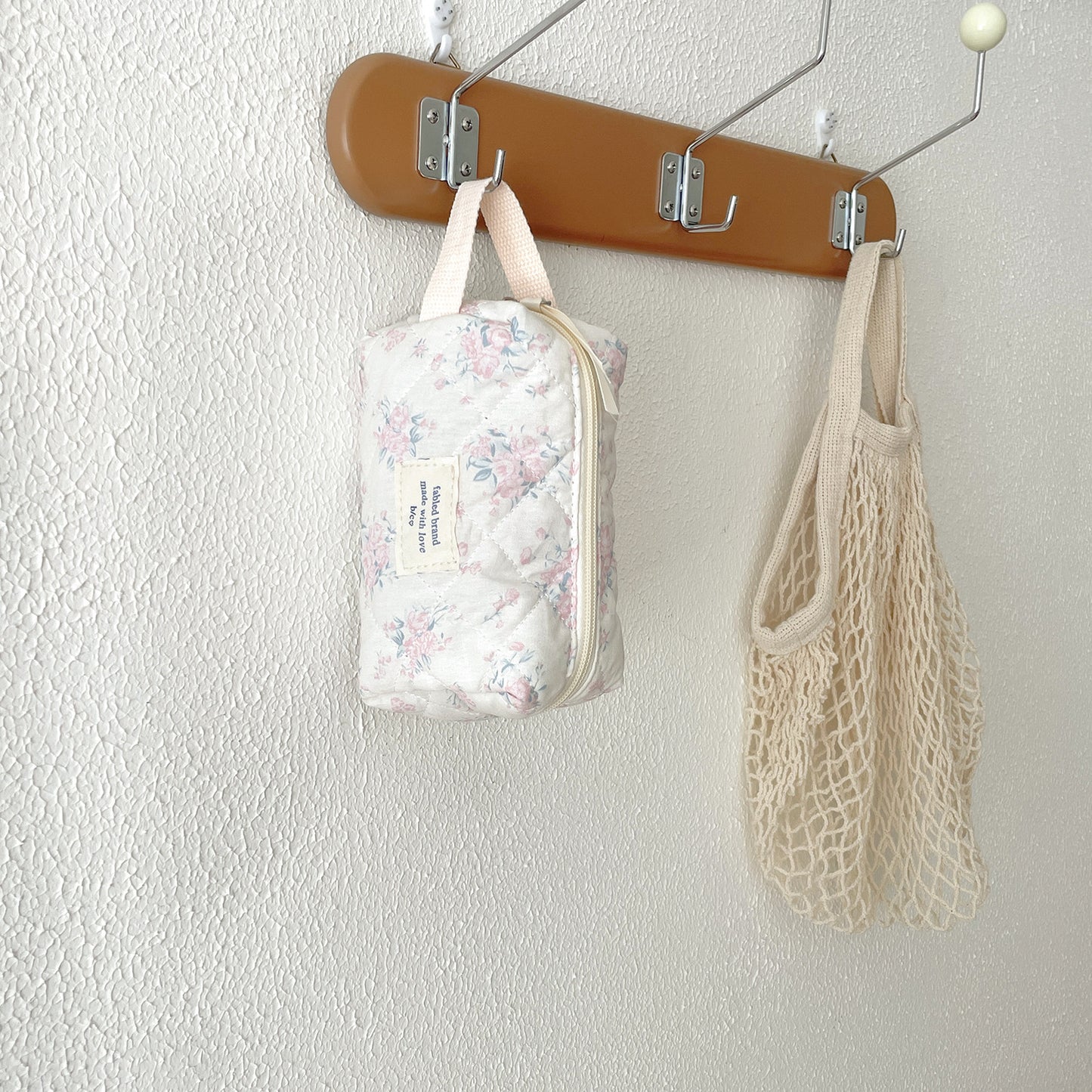 Navy Floral Clutch Cosmetic Bag Korean Style Cute Girl Heart Kitty Storage Bag Sewing Thread Cotton Bag