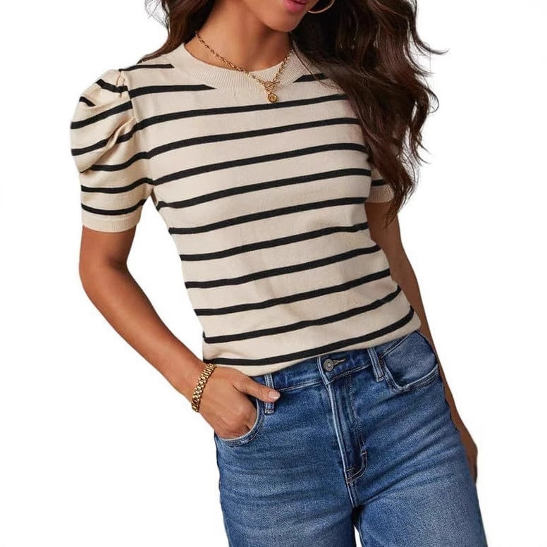 Womens Summer Casual Short-Sleeve Knitted Top