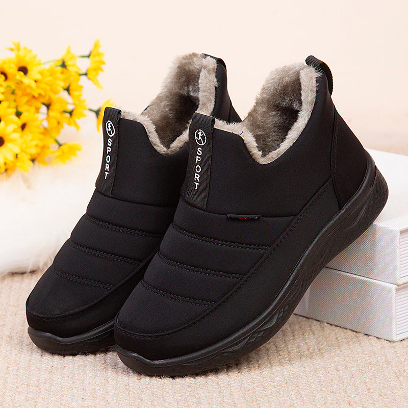 Winter Cotton Boots Old Beijing Cloth Shoes Fleece Lined Padded Warm Keeping Middle-aged And Elderly Large Size Flat Bottom Non-slip