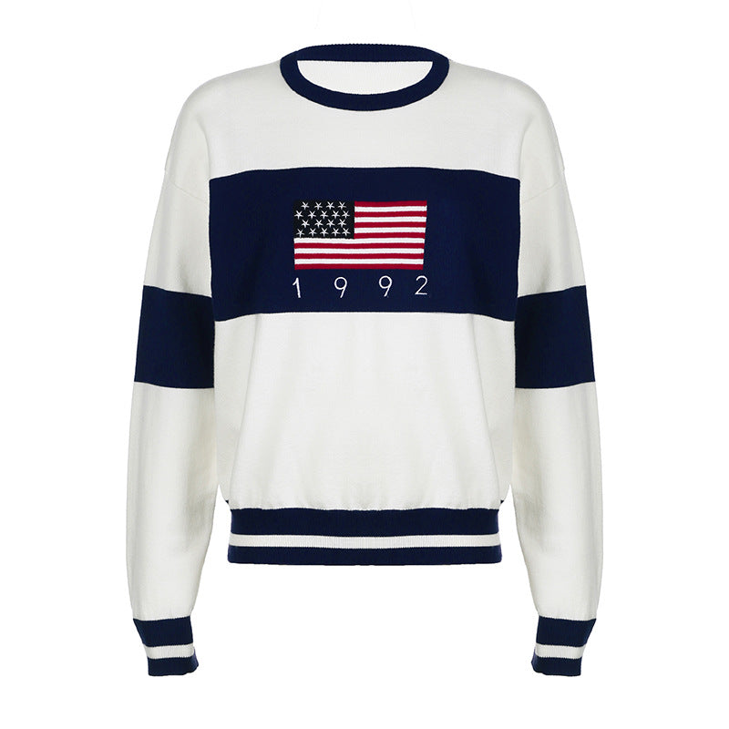 Rundhalset uldtop med lange ærmer i amerikansk preppy stil