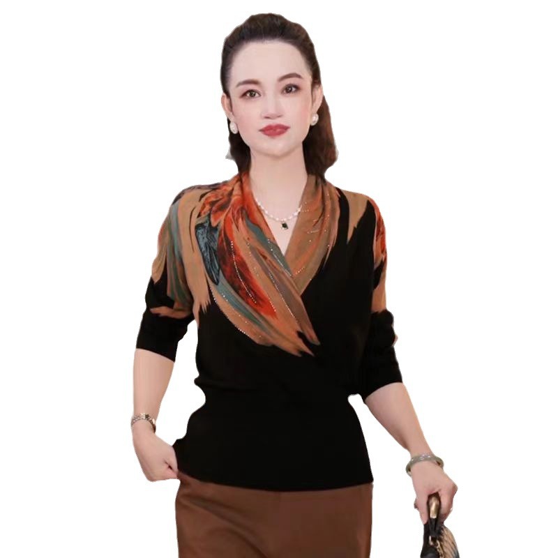 Temperament Floral V-neck Sweater Women Thin Base