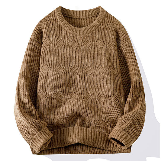 Men's Solid-Colored Knitted Long-Sleeve Retro Crew-Neck Sweater