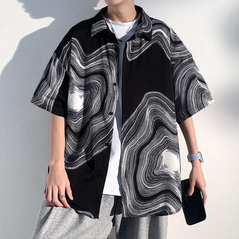 Summer Menswear Shirt Hong Kong Style Fashionable Temperament Short Sleeve