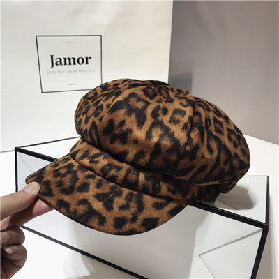 Fashion Retro Personality Leopard Octagonal Hat
