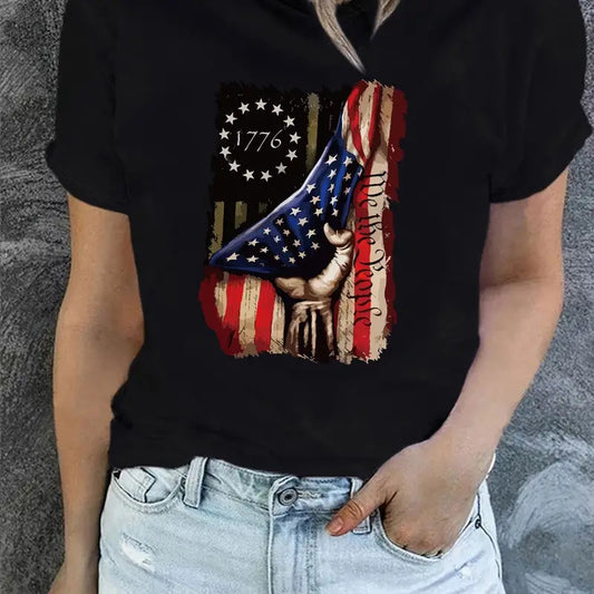 Uafhængighedsdagen Flagprint T-shirt Kortærmet