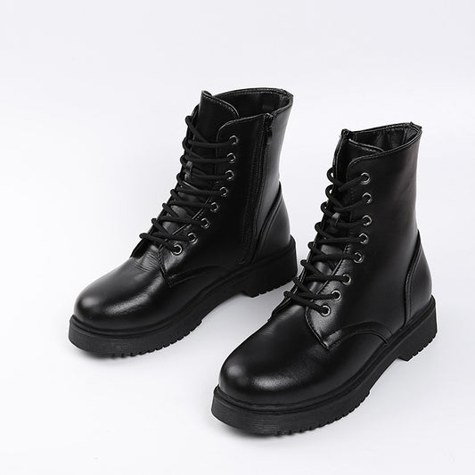 British Style Short Round Toe Thick Heel Side Zipper Women's Boots