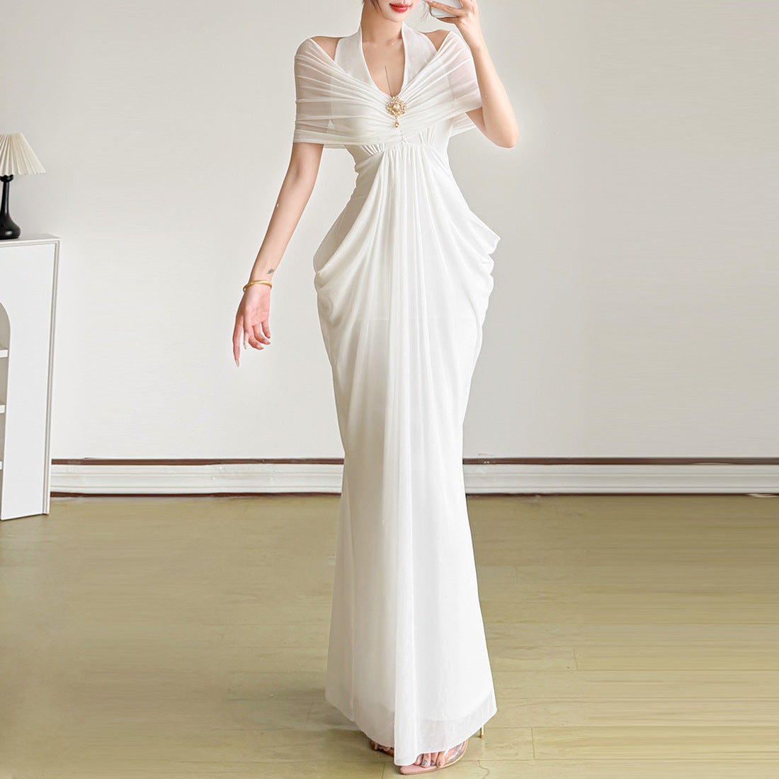 Strapless Mesh-Panel Bodycon Sheath Dress