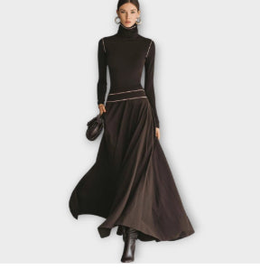Womens French-style Elegant High-neck Long-sleeve Dress