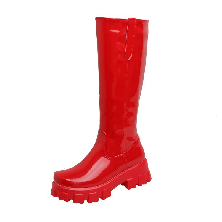 Women Knee High Boots Wedges High Heels Platform Lace Up Plush Inside Warm Fur