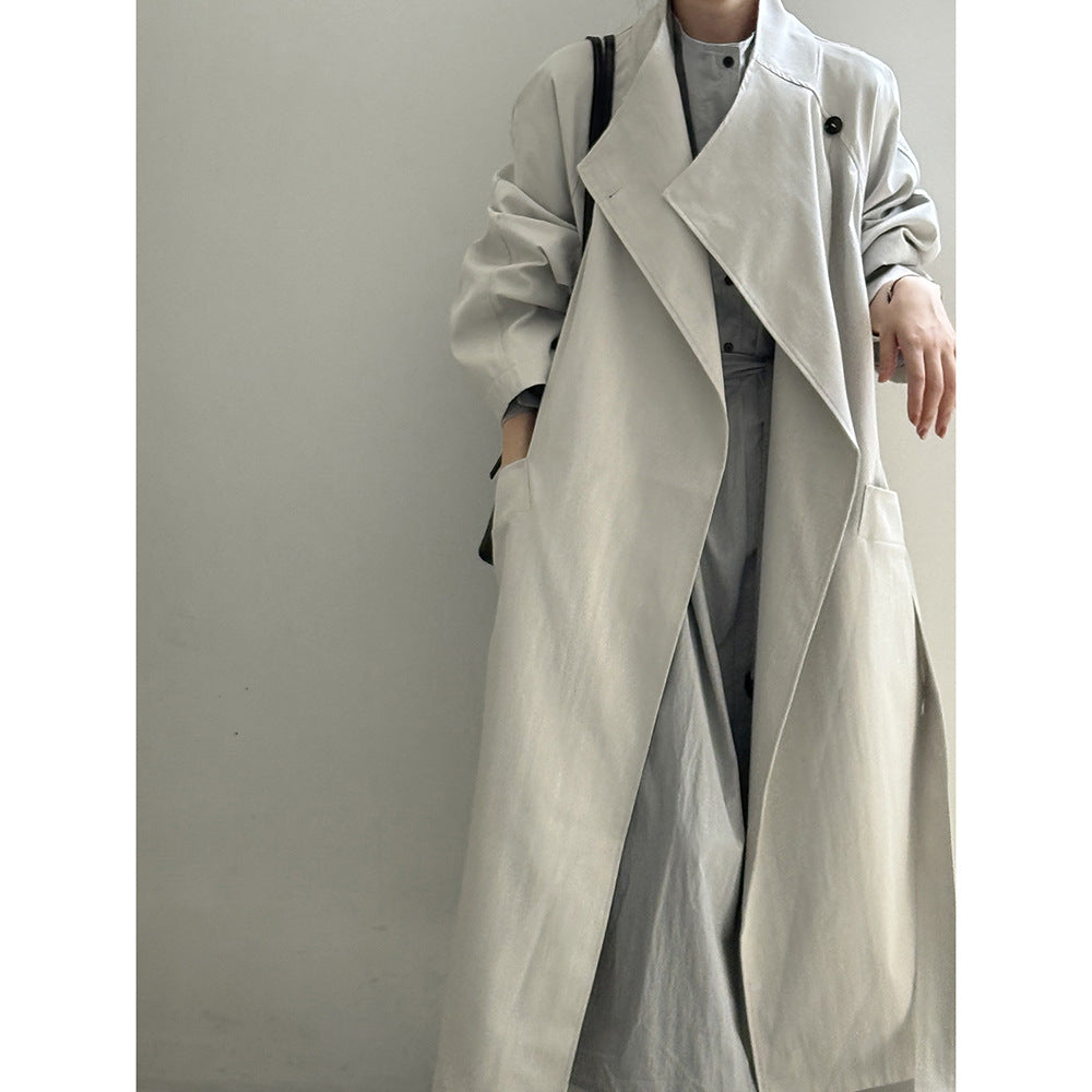 Retro Revers Enkelt Knap Mellemlang Trenchcoat Dame Bæltefrakke
