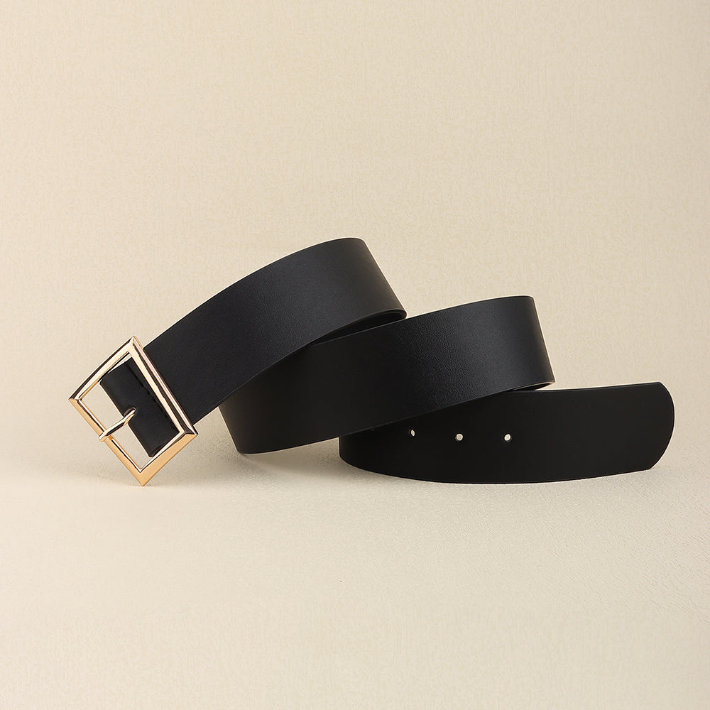 New Women's Black Belt Simple Metal Needle Buckle Senior All-in-one Coat Shirt Coat Wide Belt