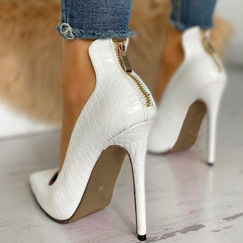 Women's Large Size Stiletto Heel Back Zipper Pointed Toe Large Size Single Shoes