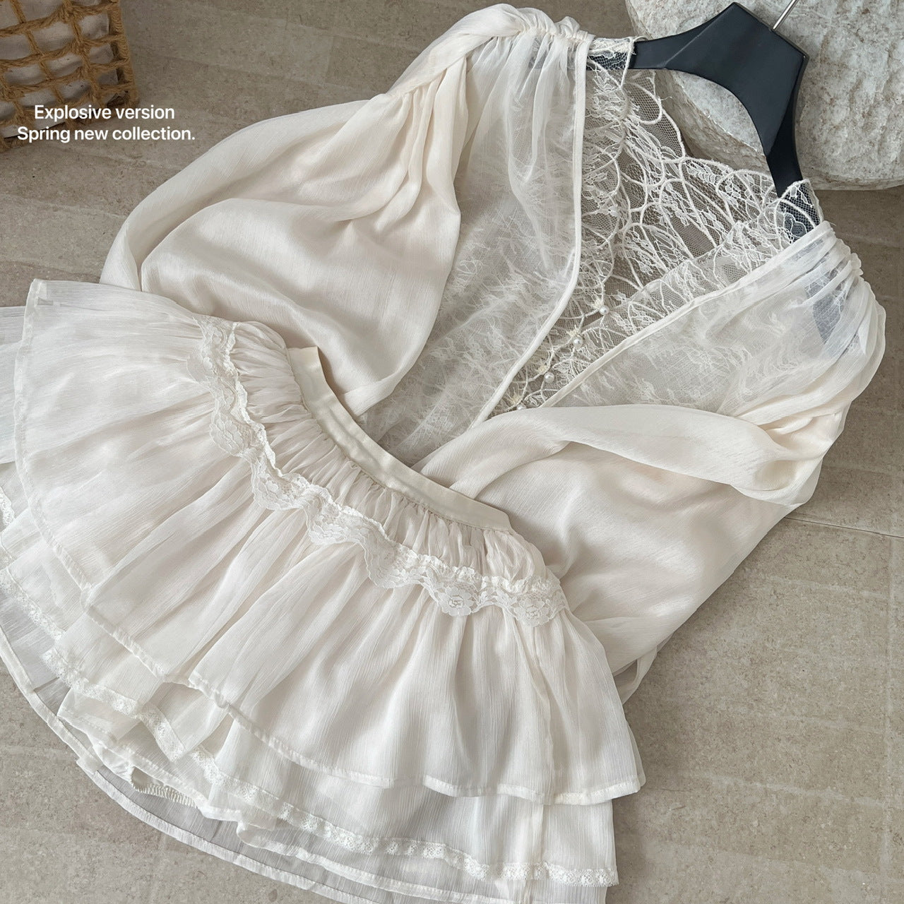 French Romantic Style Lace-Patchwork Long-Sleeve Shirt