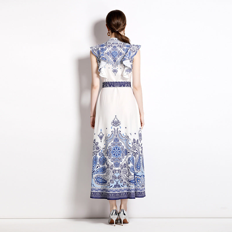 Women's Holiday Style Printed Long Skirt Waist