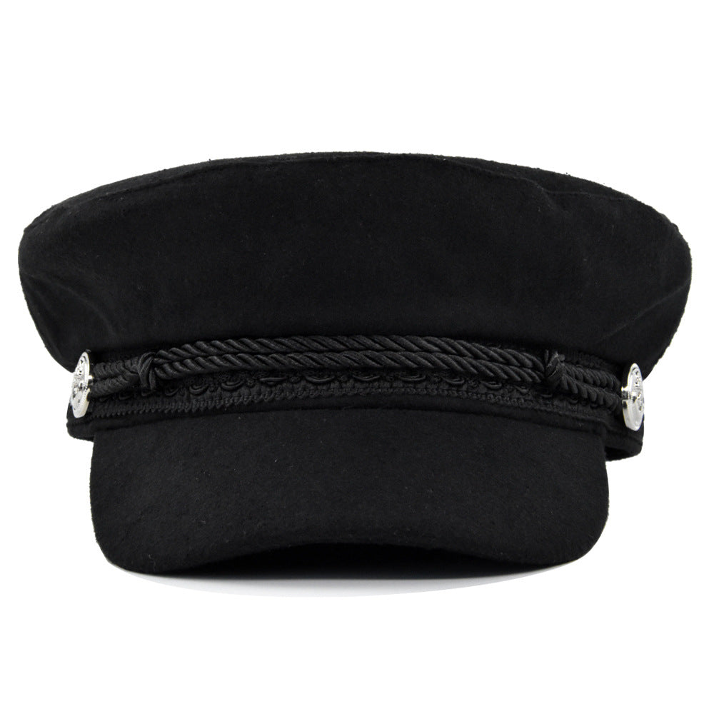 Women's Metal Buckle Octagonal Woolen Flat Hat