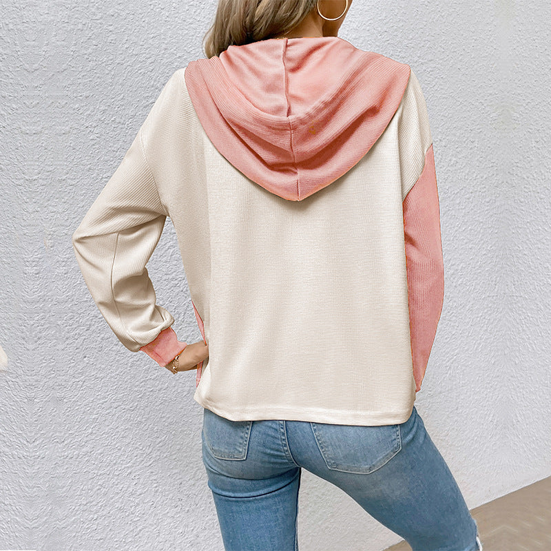 Dame sweatshirt med hætte i kontrastfarver, forår og efterår
