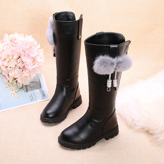 New Children's Velvet-lined High-top Boots