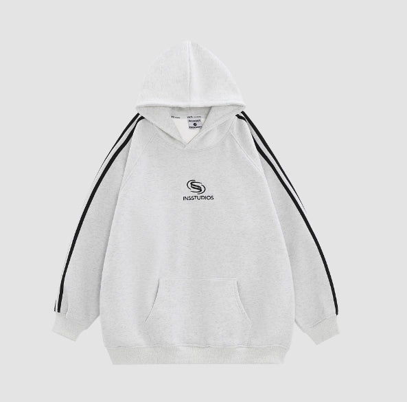 Stribet Sweater Heavy Fleece-foret Hættetrøje