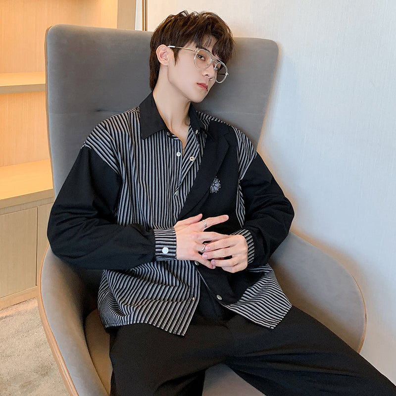 Men's Spring And Autumn Niche Fake Two-piece Shirt