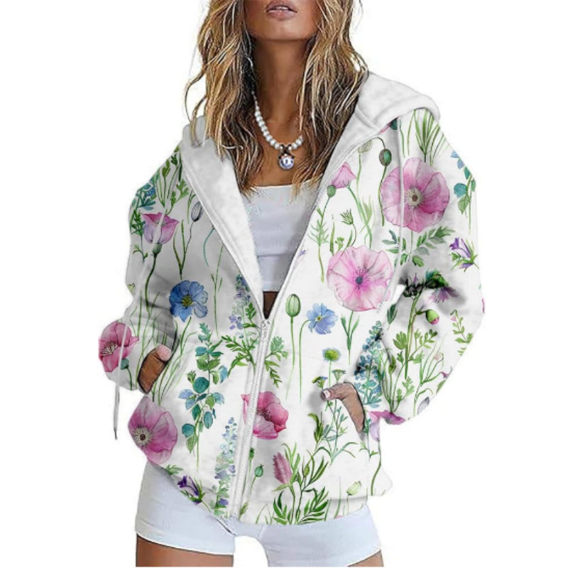 3D-printet cardigan med lynlås til kvinder – afslappet sweatshirt