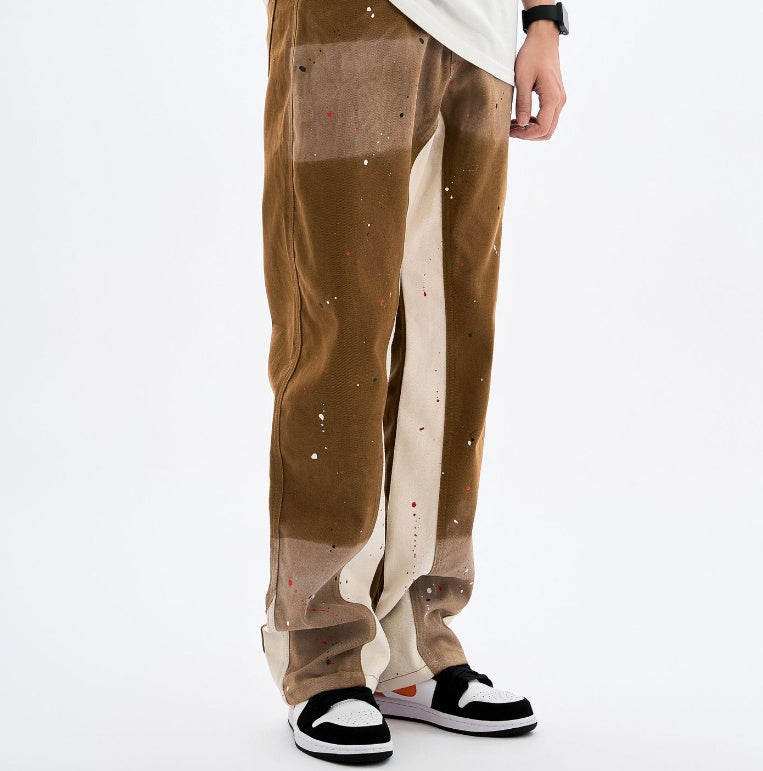 Wash Water Splicing Straight Cowboy Pants