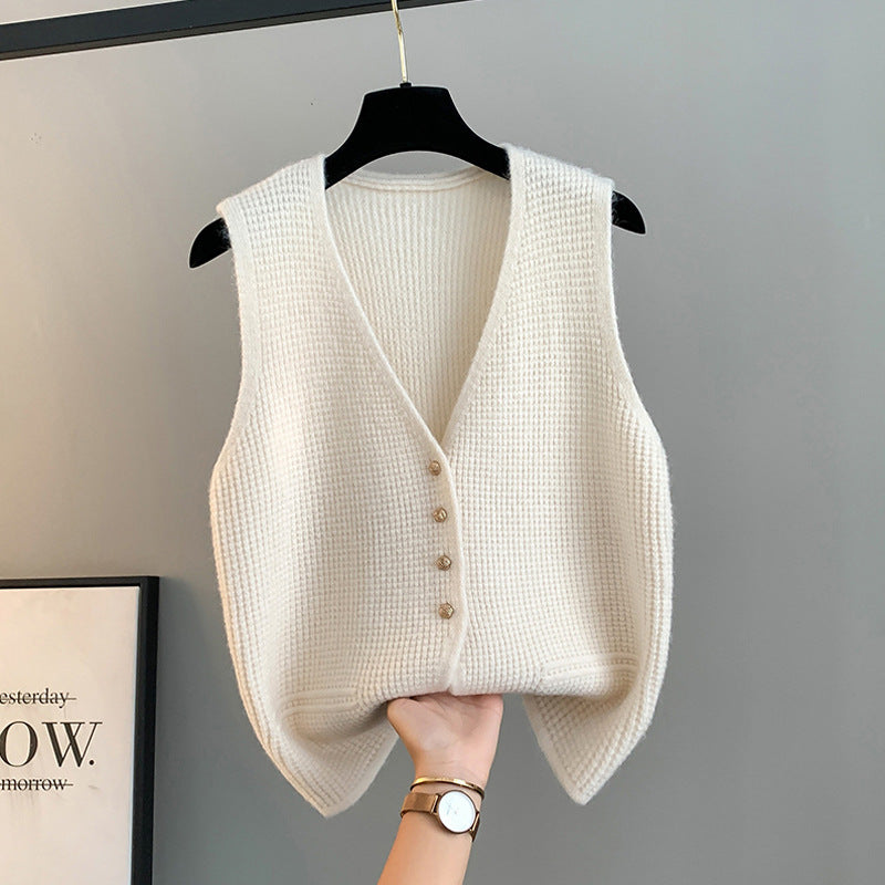 High Sense Classic Style Women's Clothing V-neck Knitted Cardigan Vest Vest Sweater