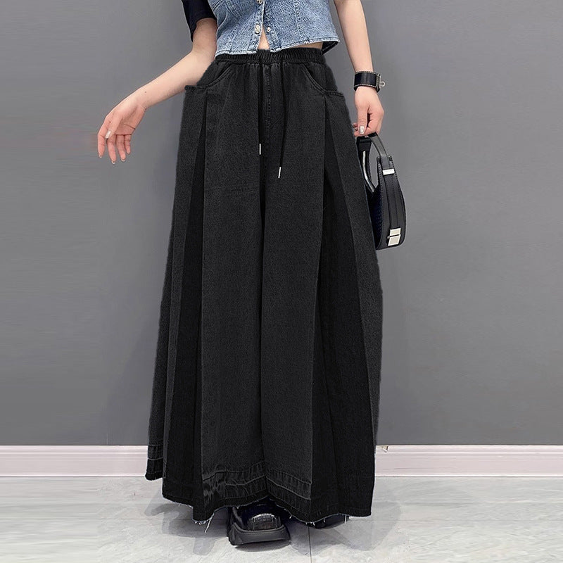 Women's American Street Pleated Wash Contrast Color Jeans