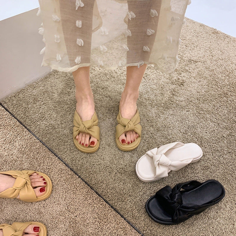 Simple Black Low-heel Soft-soled Slippers Summer