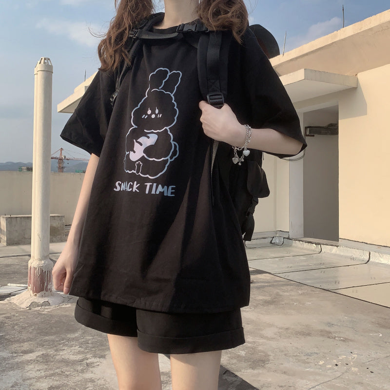 Cute Short Sleeve T-shirt Women's High Waist Cropped Navel