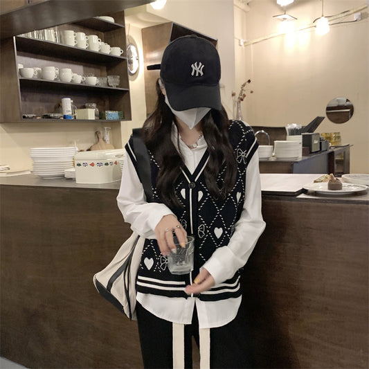 Women's Loose Layered Diamond Knitted Vest