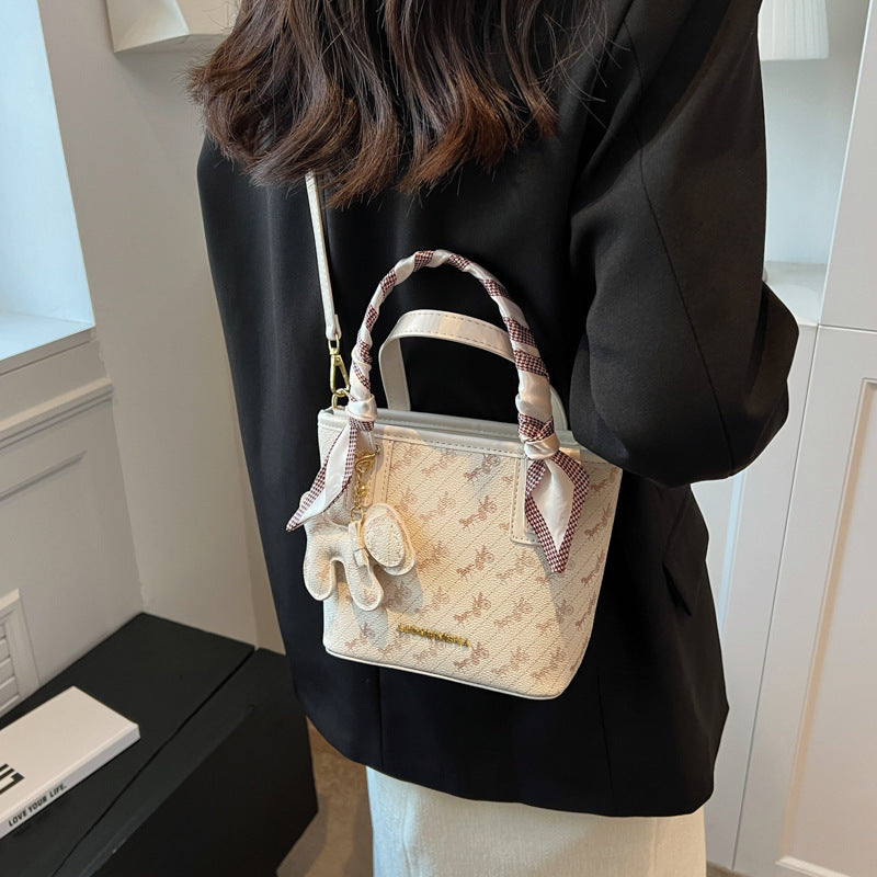 Ladies Premium Sense Textured Small Crossbody Portable Bucket Bag