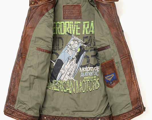 Men's Retro Distressed Top Layer Leather Jacket