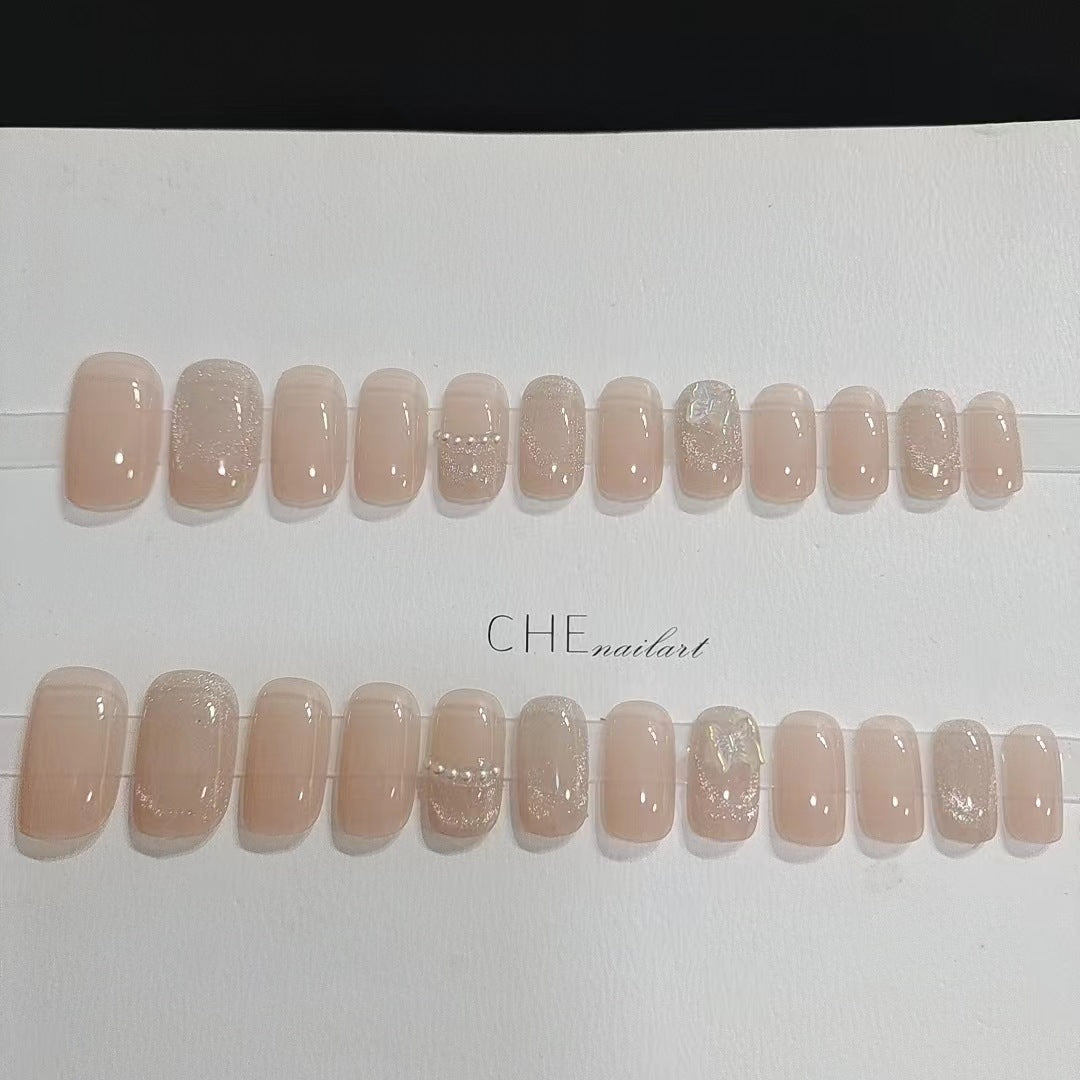 High-end Handmade Phototherapy Temperament Mid-length Wear Armor Crystal Cat's Eye Pearl Butterfly Decoration