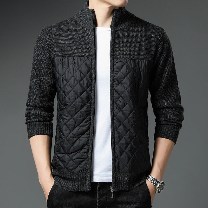 New Autumn Winter Knitted Cardigan Mens Stand-Up Collar Jacket