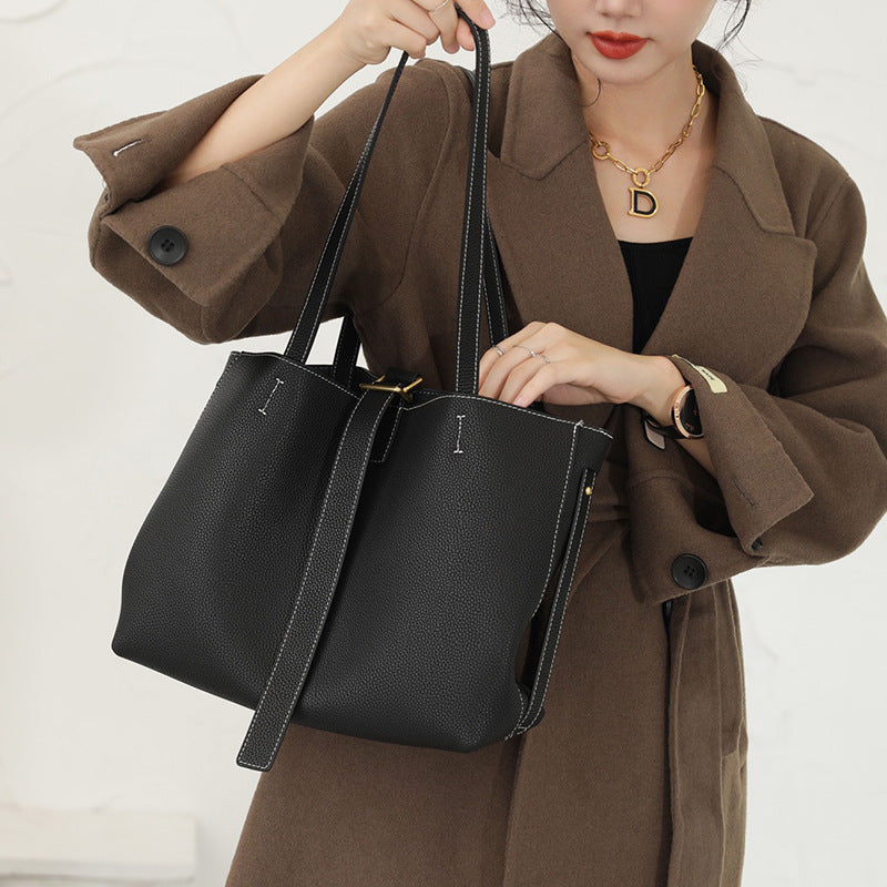 Leather Handbag With Premium Feel And Large Capacity