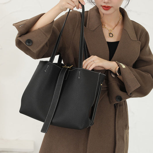 Leather Handbag With Premium Feel And Large Capacity