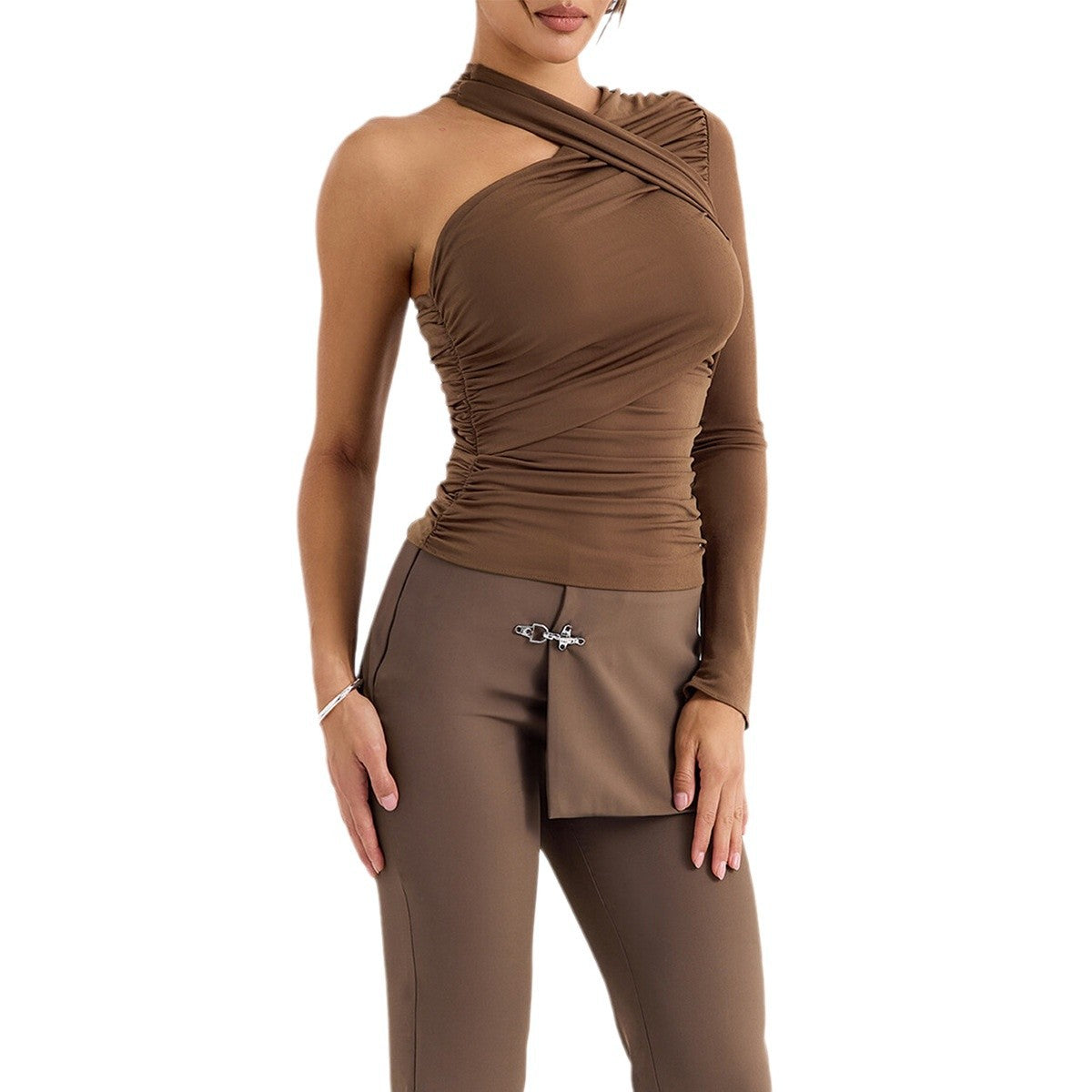 Women's Single Shoulder Long Sleeve Base Top