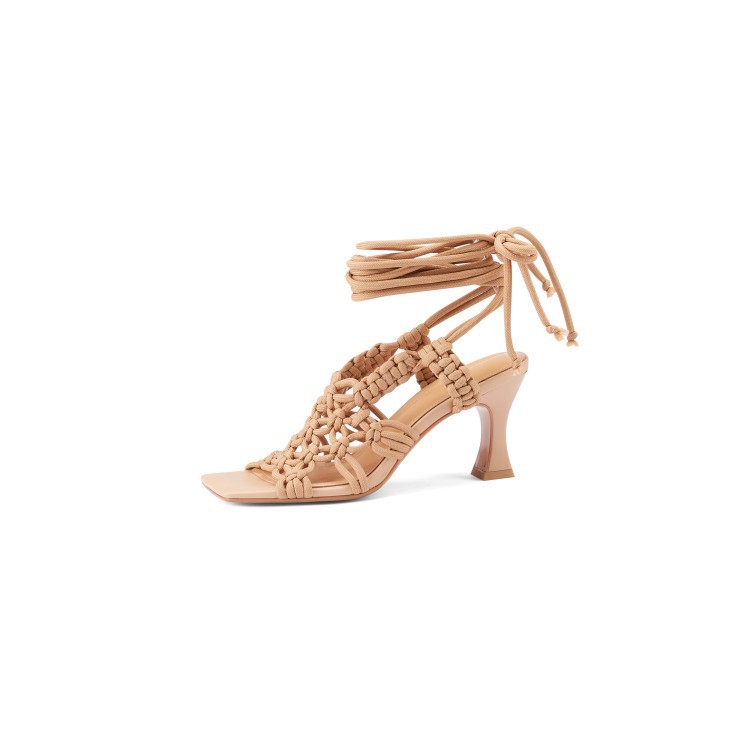 Summer New Women's Shoes Rope Tie Toe Sandals Roman High Heels Wish Amazon Foreign Trade Shoes