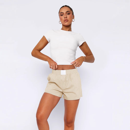 Women's Casual Striped Patchwork Home Shorts
