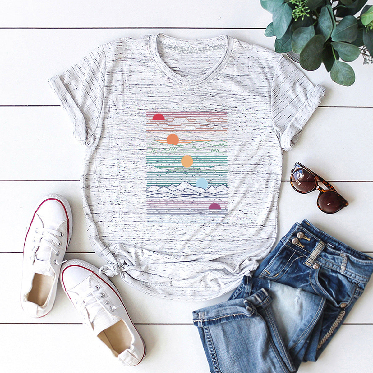 European And American Women's Round Neck Short Sleeve T-shirt