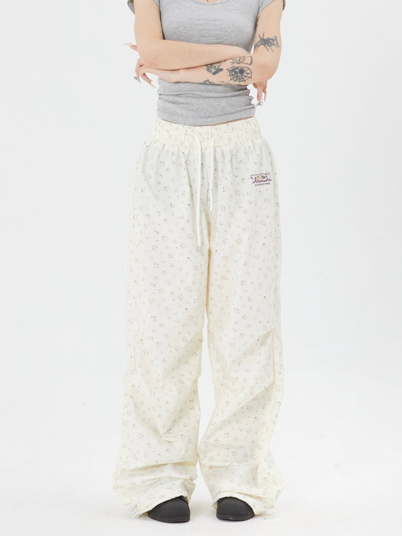 Casual Flared Pants With A Small Floral All-over Print Versatile Street-style Wide-leg Trousers