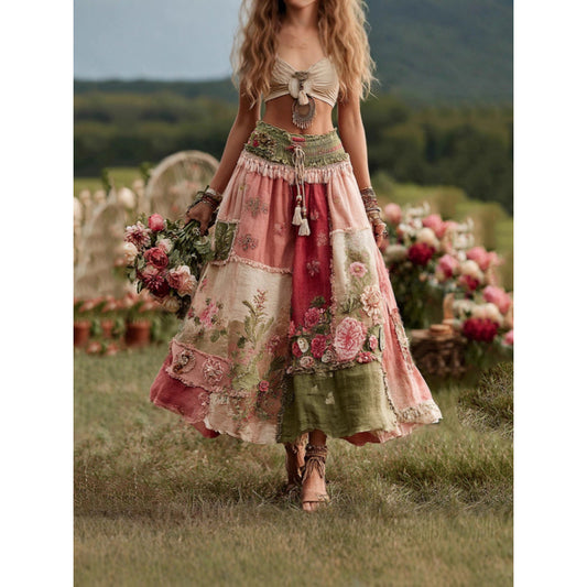 Springautumn 3D Digital-printed Midi A-line Skirt