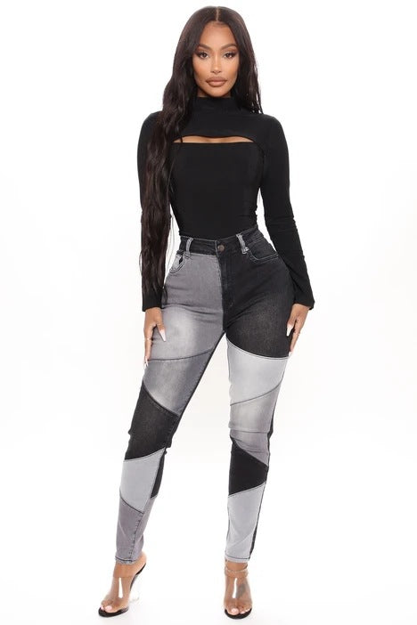 Temperament Skinny Calf Trousers Black Women's Jeans